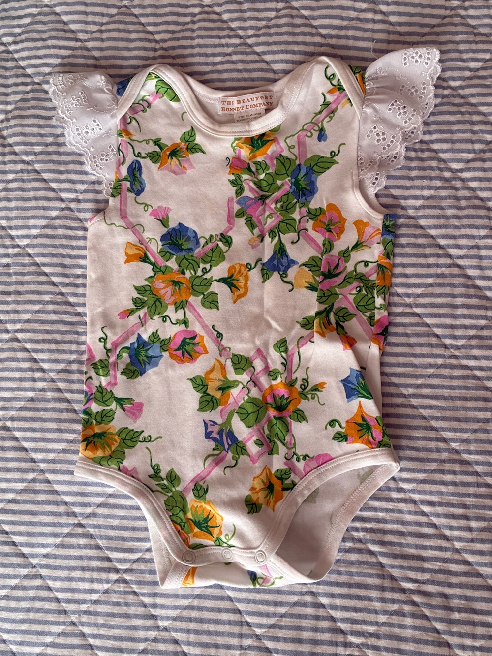 The Beaufort Bonnet Company White Floral Eyelet-Sleeve Baby One-Piece